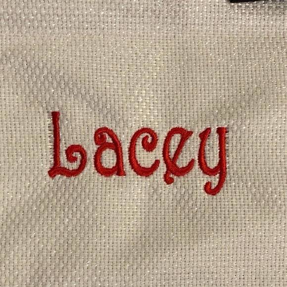 White Burlap Dog Bone Christmas Stocking “Lacey” Red Embroidered NWOT - Picture 5 of 8